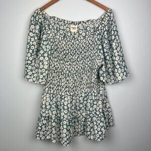 Hayden plus size 1X smocked floral blue & white blouse